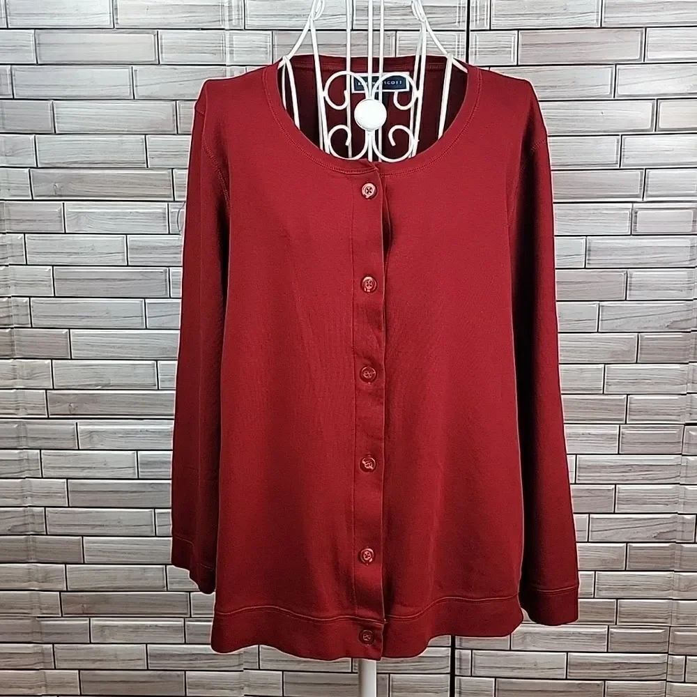 Karen Scott sweatshirt button-up cardigan - Red Womens Size L